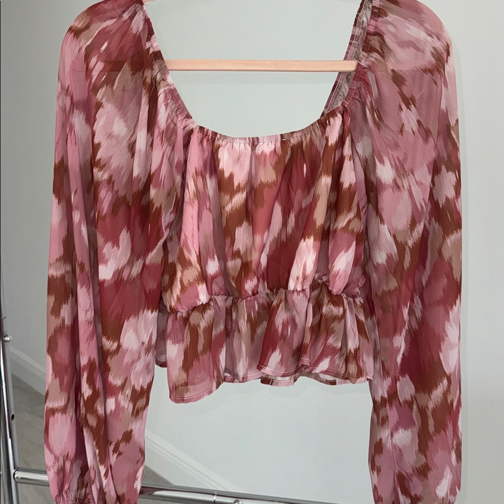 Pink Lily Pink and Brown Patterned Blouse